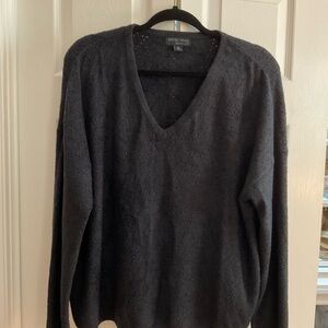 Barefoot Dreams Diamond Pointelle Black V-Neck Sweater